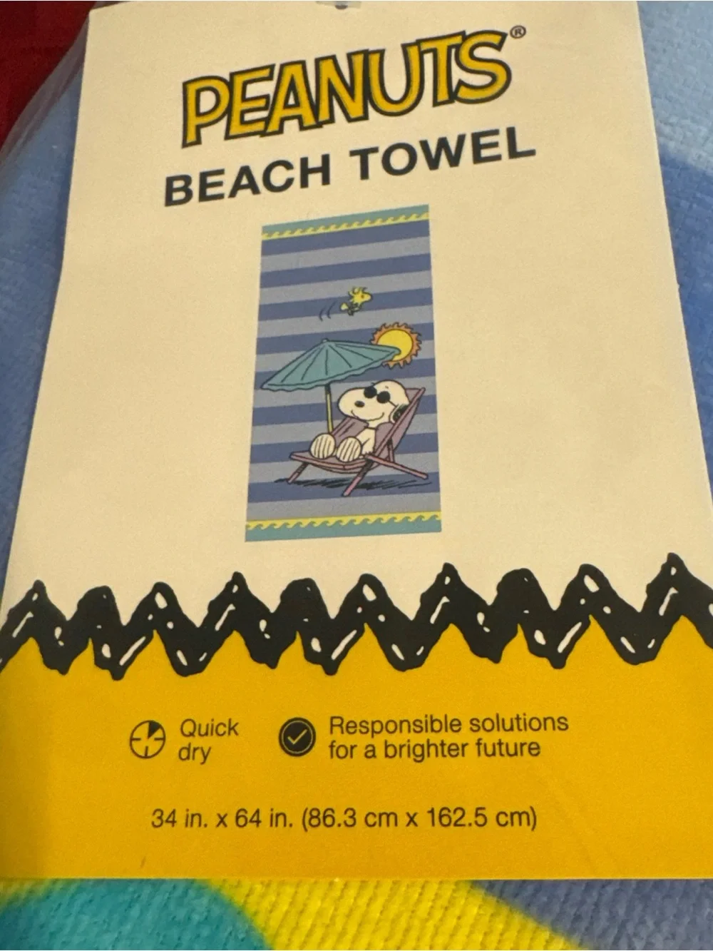 Peanuts Beach Towel - Blue & Yellow Wave Stripe